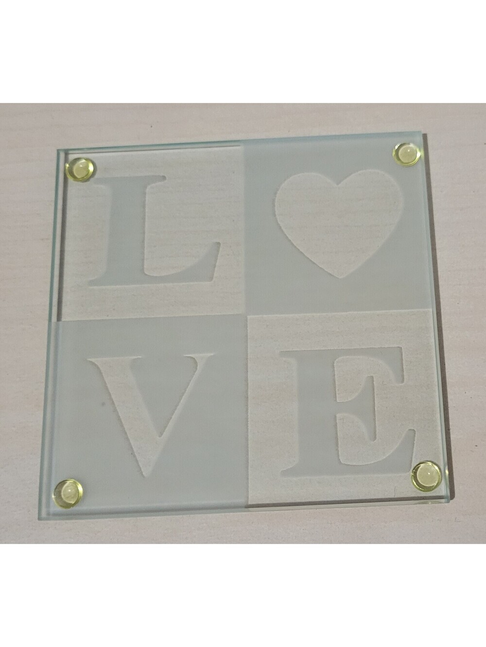 Vintage Glass LOVE Coasters Set of 8 by Kate Aspen 3.5x3.5” Cocktail Party